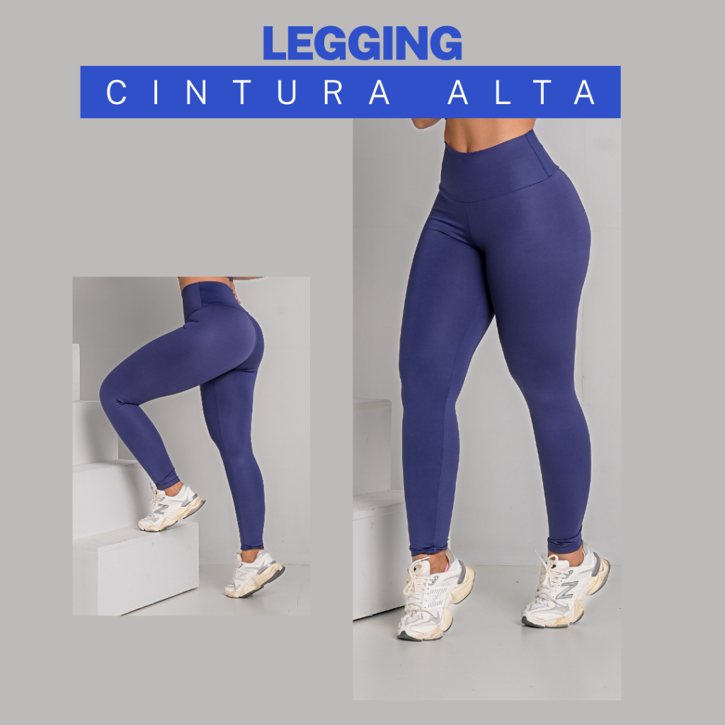 Calça Legging Fitness Cós Duplo Cintura Alta Modeladora Zero Transparência Compressão Academia Feminino
