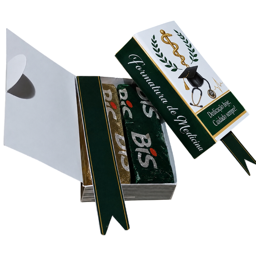 Lembrancinha Formatura Medicina Mini Livro Porta Chocolate Bis | Em Papel Fotográfico 180g | Decoração