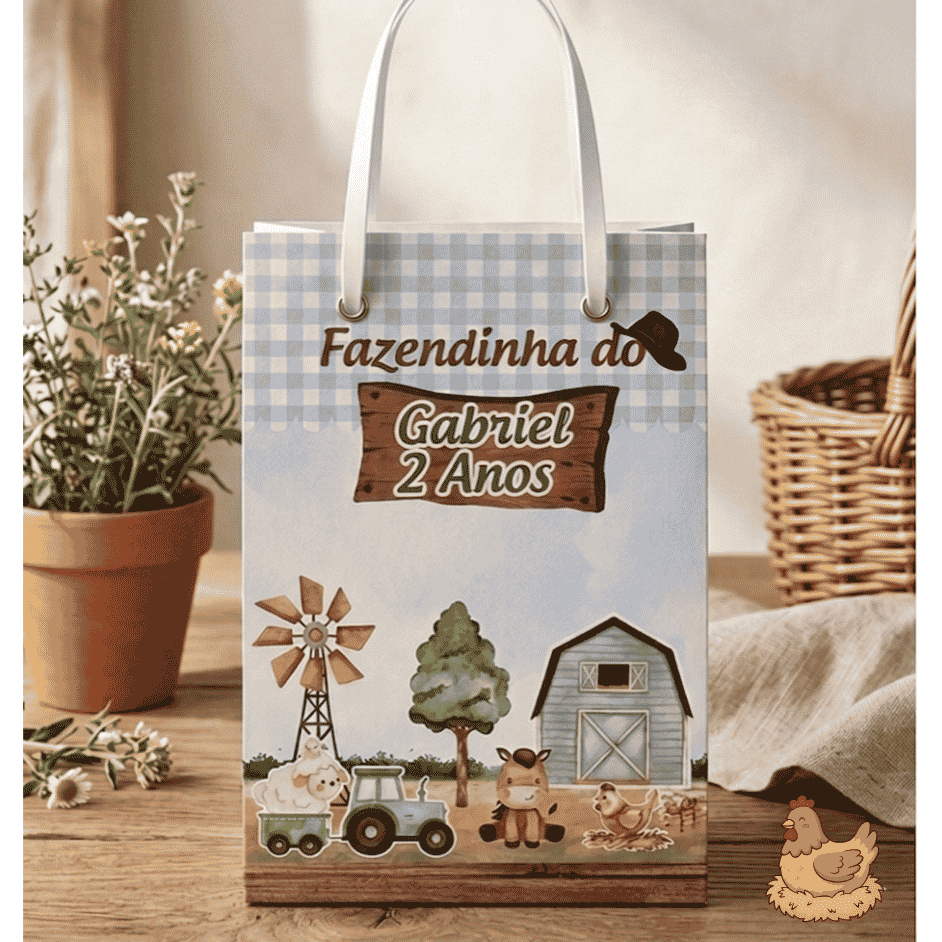 Sacolinha Fazendinha Azul  Personalizada com nome e idade ,para Lembrancinha ou Mimo Aniversário.