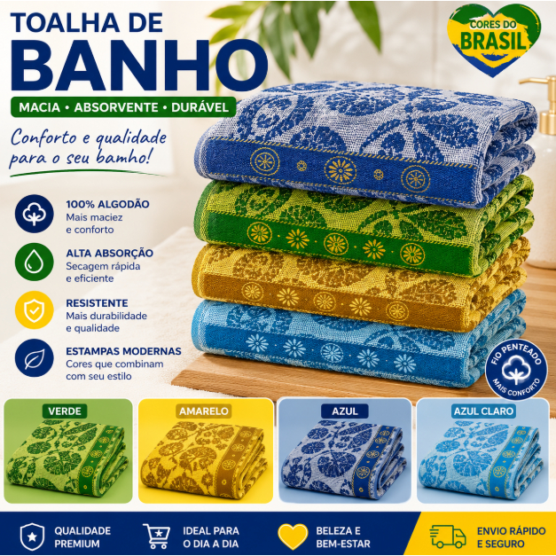 Toalha de banho Jakar estampada e Listrada cores do Brasil
