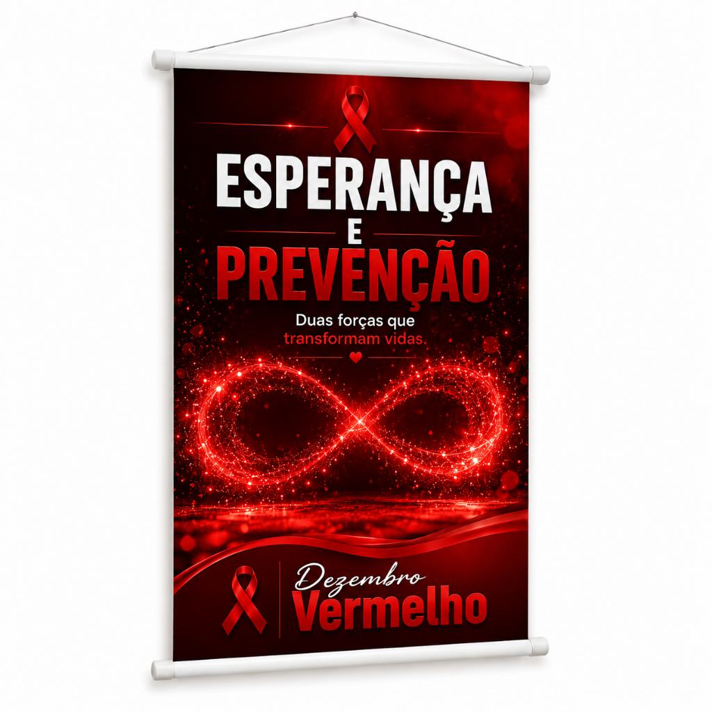 Banner Dezembro Vermelho HIV Aids Respeito Prevenção produzido em lona Cartaz Divulgação Clinica Médica Hospital Pub1051