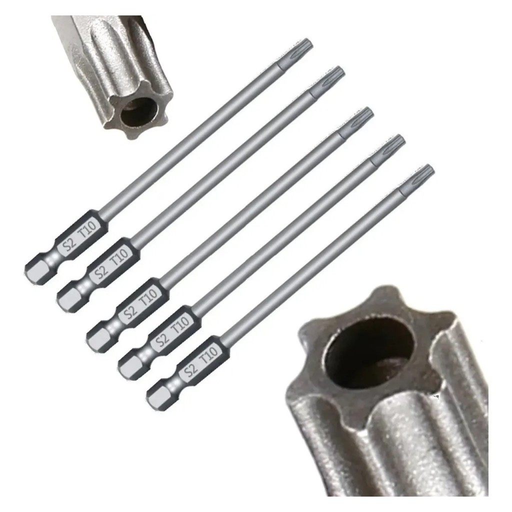 5 Bits Torx T10 100 Parafusadeira Com Furo Guia E Enc De 1/4