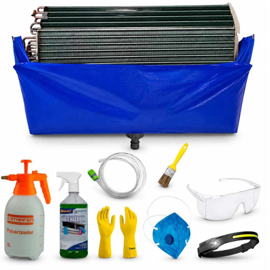 Kit Limpeza Para Ar Condicionado Split + Saco Coletor Até 24k + Bactericida + Pulverizador 2L
