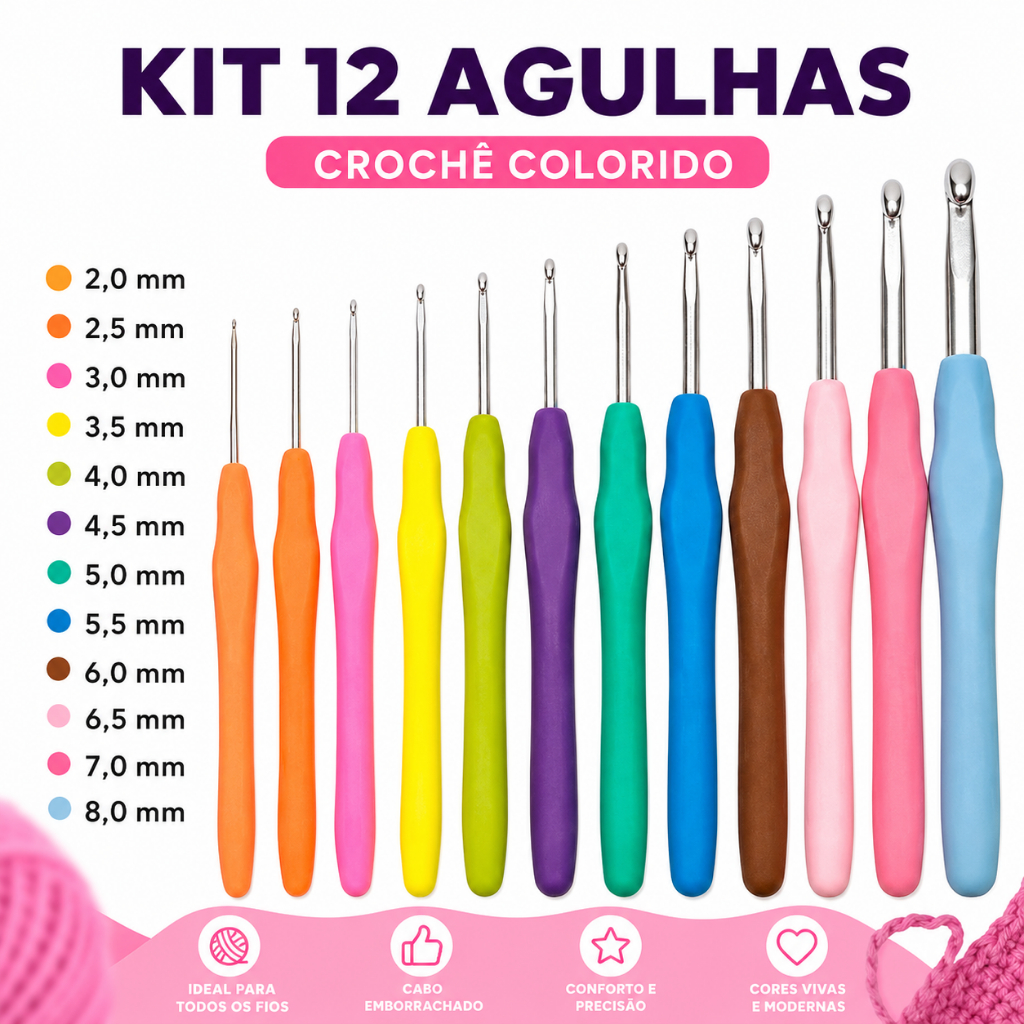Kit Agulhas Barbante Para Crochê Profissional Peças croche fio de malha, barbante, lã ou linha