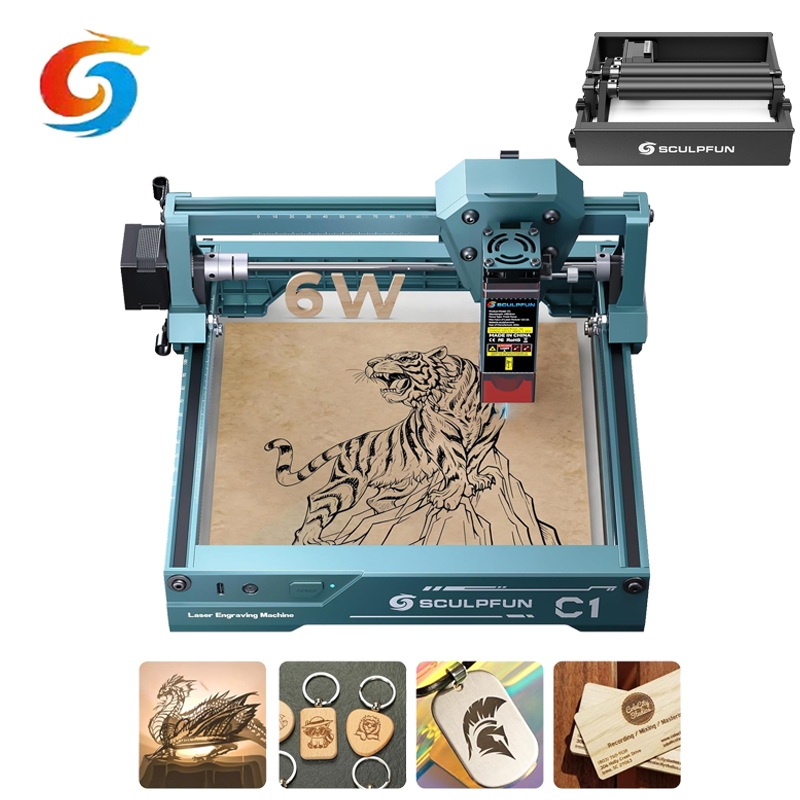 Máquina De Gravação A Laser SCULPFUN C1 6W & RA Mini Rolo,Cortador a Laser com Maior Precisão