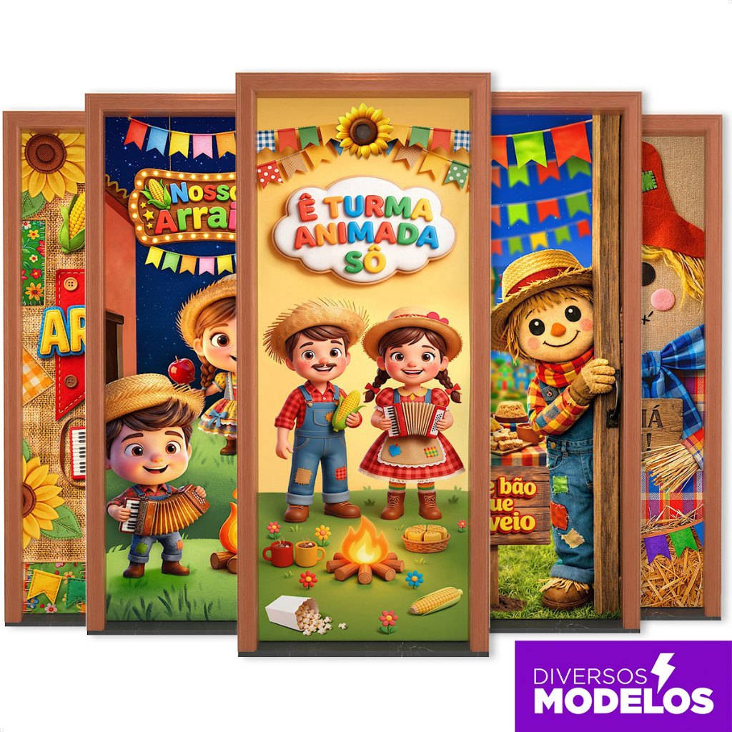 Capa de Porta Festa Junina 0,80x2,10m C/Elástico Veste Porta Decoração Arraiá Su