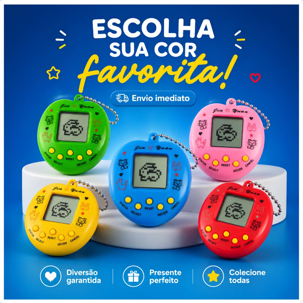 Bichinho Virtual Tamagotchi Pets 168 Brinquedo Interativo Infantil Retrô Cordão e Mini Game Várias Cores
