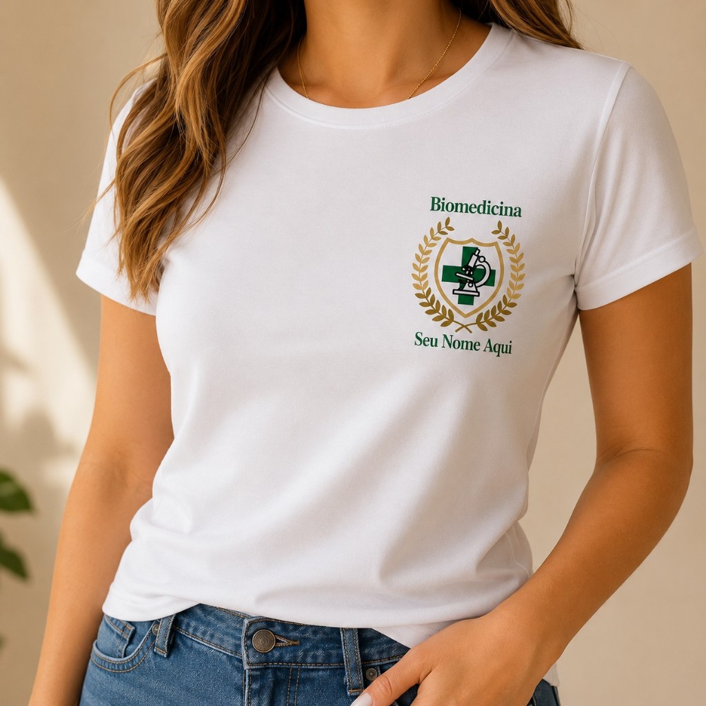 Camiseta Biomedicina Unissex | Baby Look e Camiseta | Brasão Biomédica | Até Plus Size