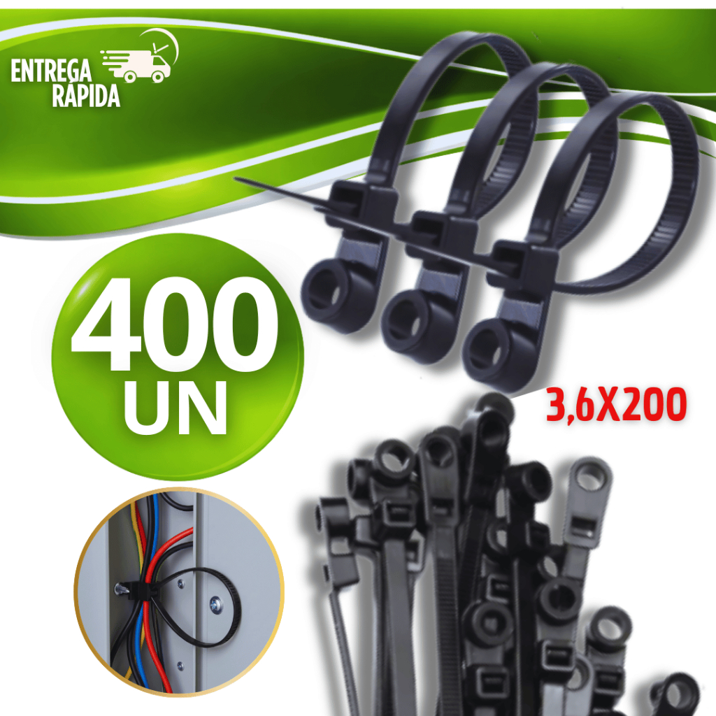 Kit Abraçadeiras com Olhal Para Fixação Fios Tubos e Canos 3,6x200mm Nylon Enforca Gato Multifuncional
