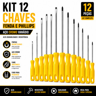Jogo Conjunto 12 Chave Fenda e Philips Aço Imantada Profissional CROMO VANADIUM Magnética Envio Imediato