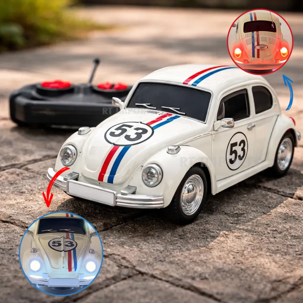 Fusca Controle Remoto Herbie Classico Metal Colecionador Pneus Borracha Recarregavel Led Farol Lanterna Crianças Natal