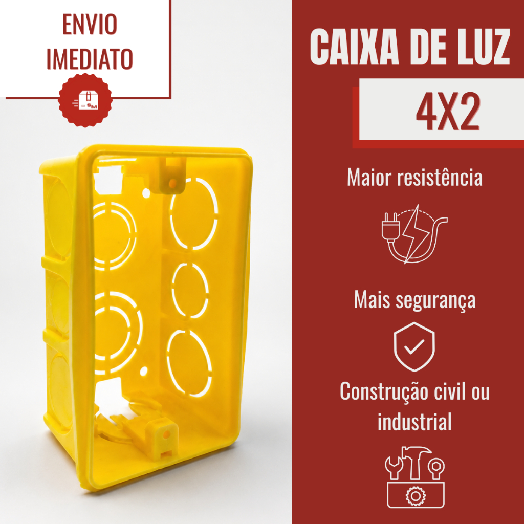 kit 50 Caixa de Luz 4x2 Reforçada Tomada Interruptor Embutir Reforma Construção Material Elétrico