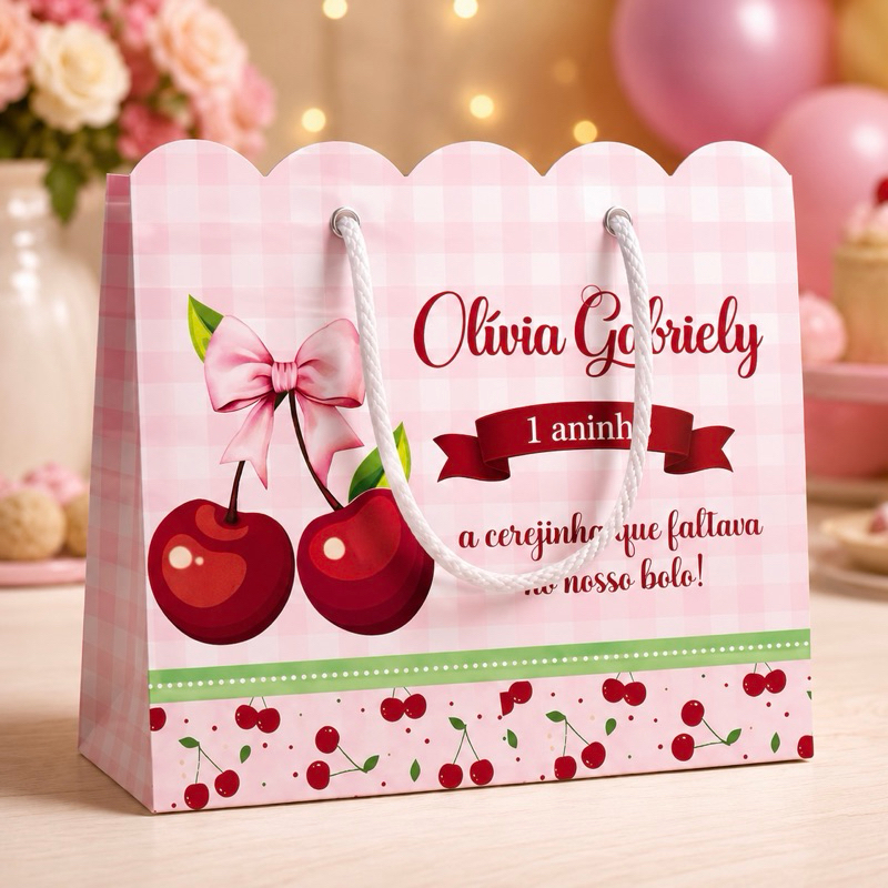Sacolinha CEREJINHA Personalizada / Bolsinha Lembrancinha Aniversário / (PEGUE E MONTE)