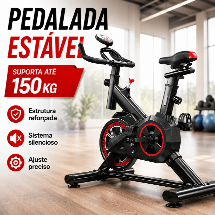 Bicicleta Spinning Ergométrica para Exercícios em Casa Monitor Digital Suporte 150kg Bike Profissional para Academia