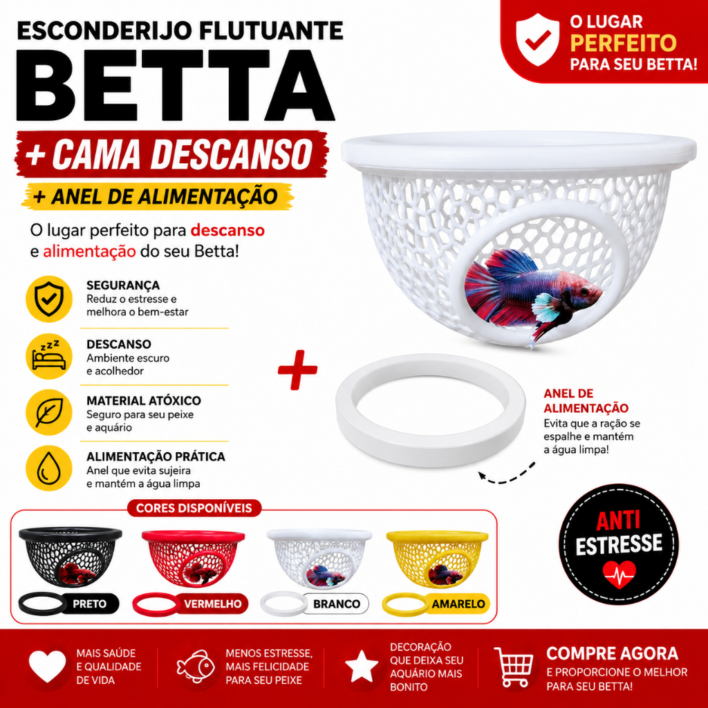 Cama Esconderijo Betta Aquário + Anel Alimentação Flutuante Peixe