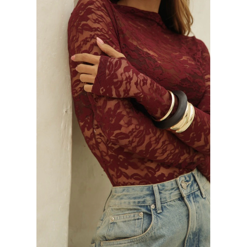 BODY RENDA FEMININO TRANSPARENTE FLORAL COM DEDEIRA CASUL, BALADA