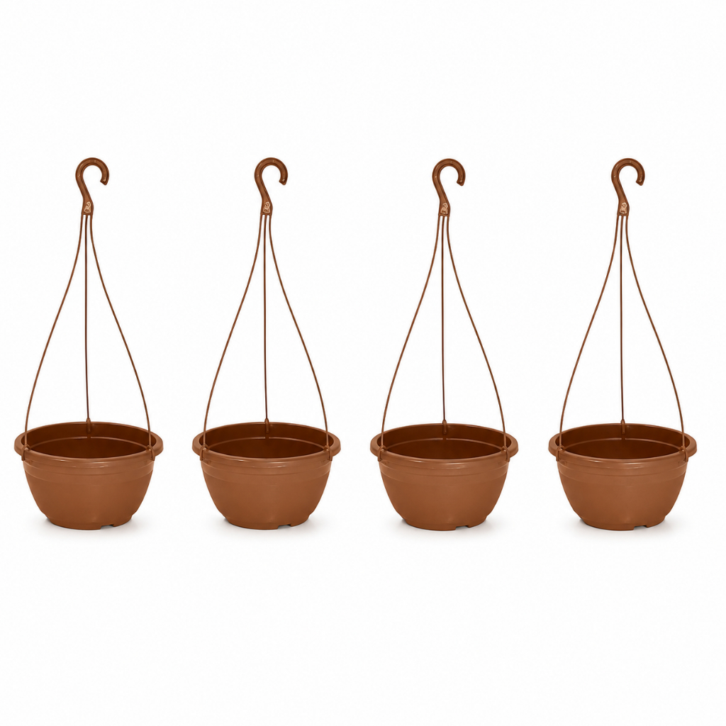 Kit 4 Vasos Cuia Suspenso Terracota com Alça 2,3L Plástico Garden - Varanda Pergolado Jardim Vertical
