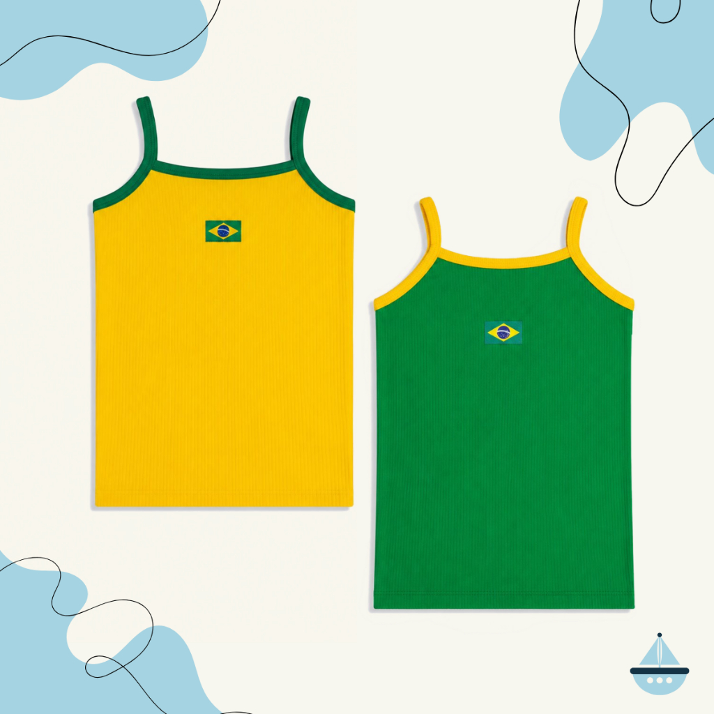 Kit 2 Regata Infanto Juvenil Feminina Brasil Alça Fina Anarruga Blusinha Verão Copa do Mundo Futebol