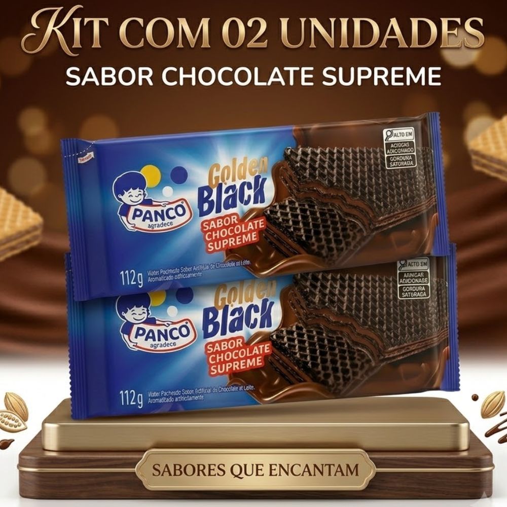 Kit Wafer Panco Golden Black Chocolate Supreme Biscoito Recheado