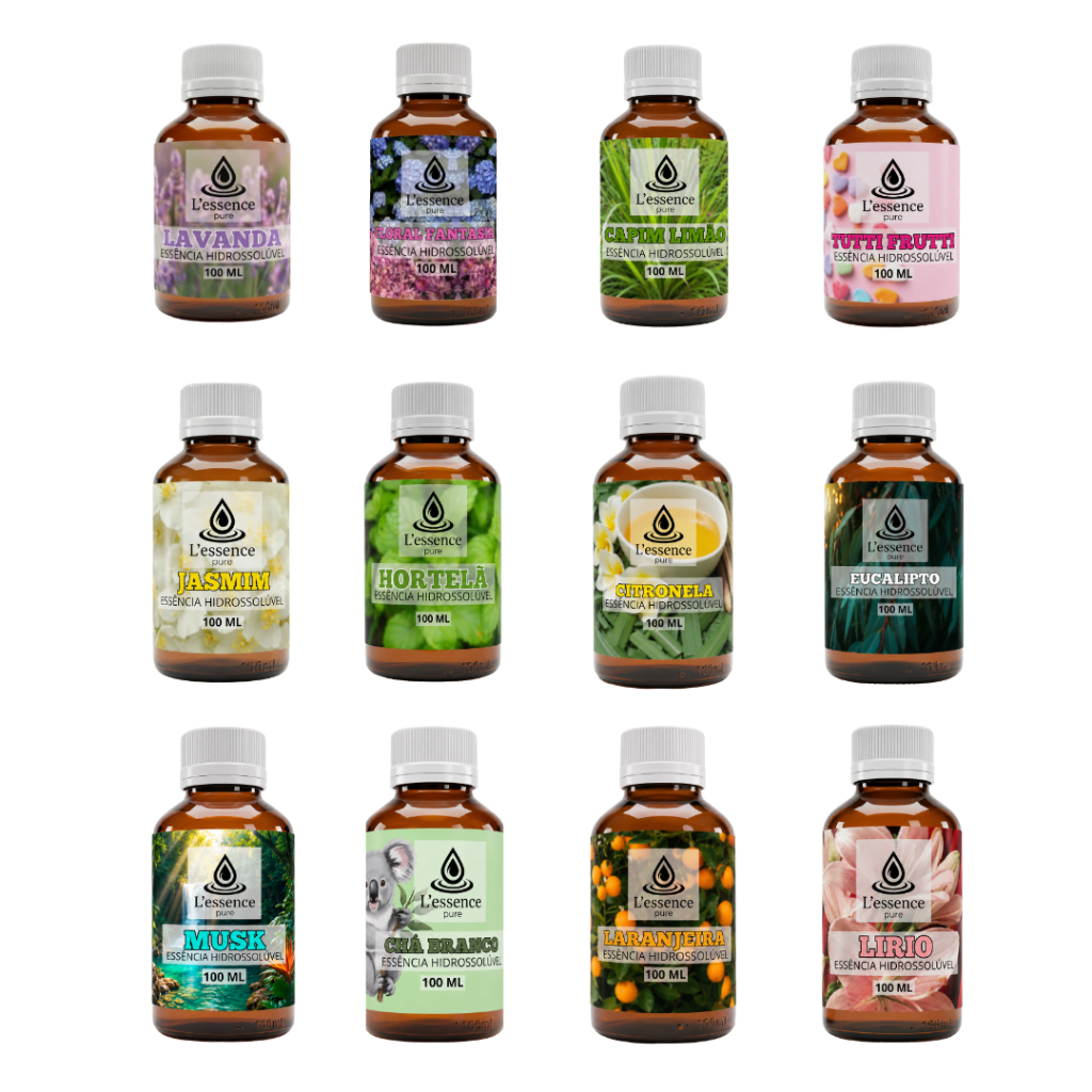 Kit 3 e 1 Essências de 100ML Premium +12 Aromas | Use no Umidificador/Difusor | Hidrossolúveis