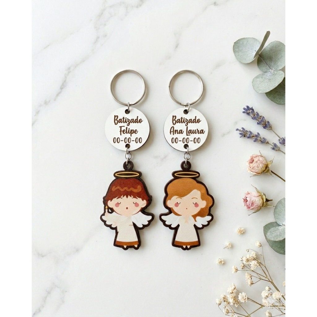 Kit 10 Chaveiros Personalizados Para Batizado em MDF 3mm - Lembrancinha Especial