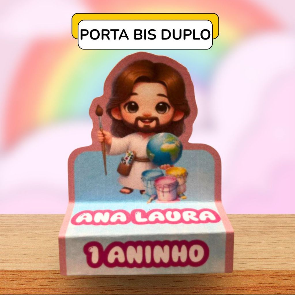 24 Porta Bis Duplo Personalizado Maior Pintor do Mundo Rosa – Lembrancinha Festa Infantil, Aniversário, Decoração Menina