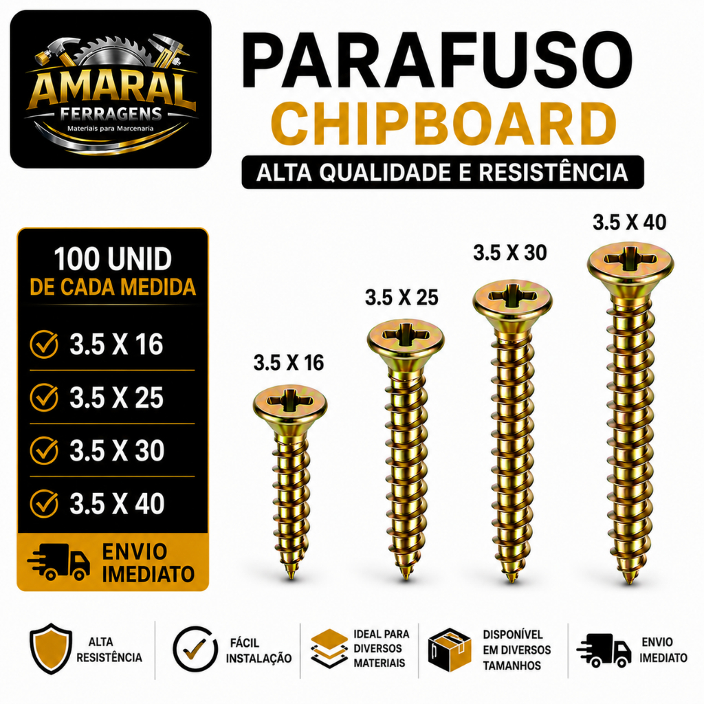 Kit Parafusos 3.5 De Espessura Chipboard Para Madeira Cabeça Chata