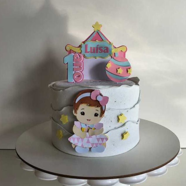 Topo de Bolo Circo Rosa Personalizado Luxo 3D Mesversário Aniversário Infantil Festa Encantada
