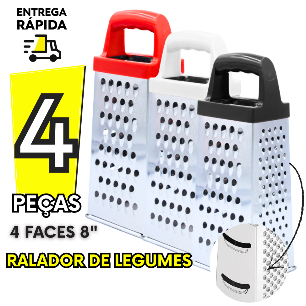 4, 2 ou 1 Ralador De Alimentos Inox Ralador Multiuso Cozinha Versátil 4 Faces De Corte Para Ralar