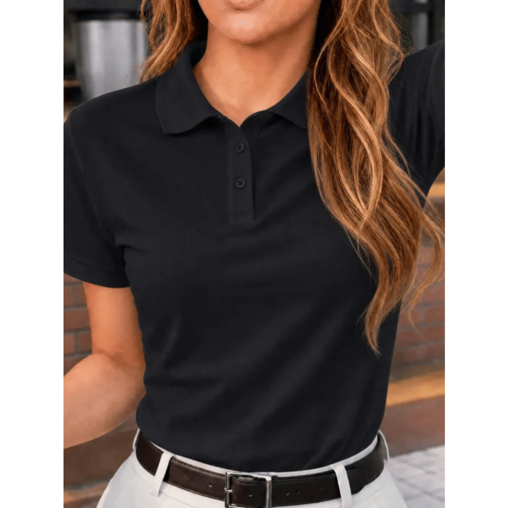 Camisa Polo Feminina Baby Look Algodão Manga Curta Trabalho Uniforme Casual Social Verão
