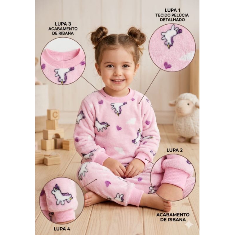Pijama Fleece Menina e Menino Inverno Quentinho.