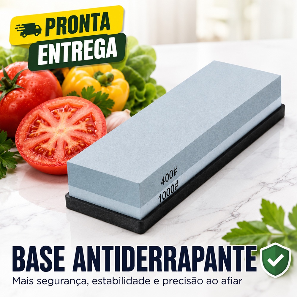 Pedra Amolar Faca Dupla Face 400/1000 Premium Não Escorrega Para Cozinha Churrasco