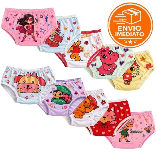 Kit Calcinhas infantil menina 100% Algodão Sublimadas Pintadas Estampadas