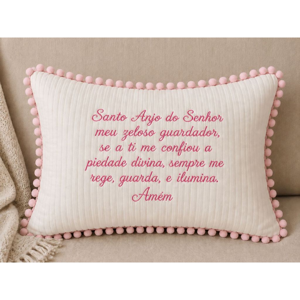 Almofada Oração Santo Anjo do Senhor 30 x 39cm - Bordado com Anjinho  Algodão Macio com Enchimento Antialérgico Presente
