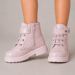 Bota Coturno Infantil Feminina Rosa Com Estrelas Solado Tratorado 22 ao 27