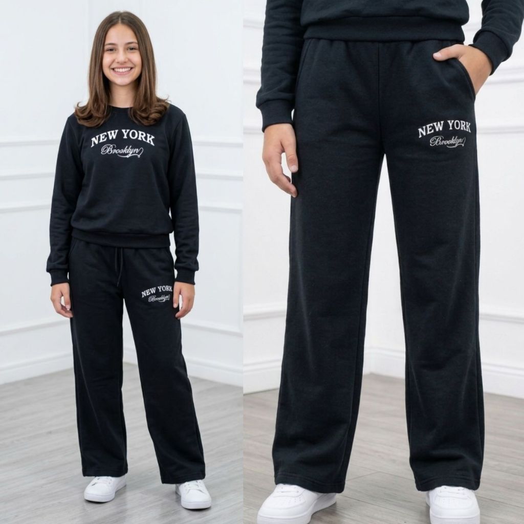Conjunto de Inverno Feminino Blusa e Calça Wide Leg Tam 10 ao 16 Juvenil Menina Moletinho