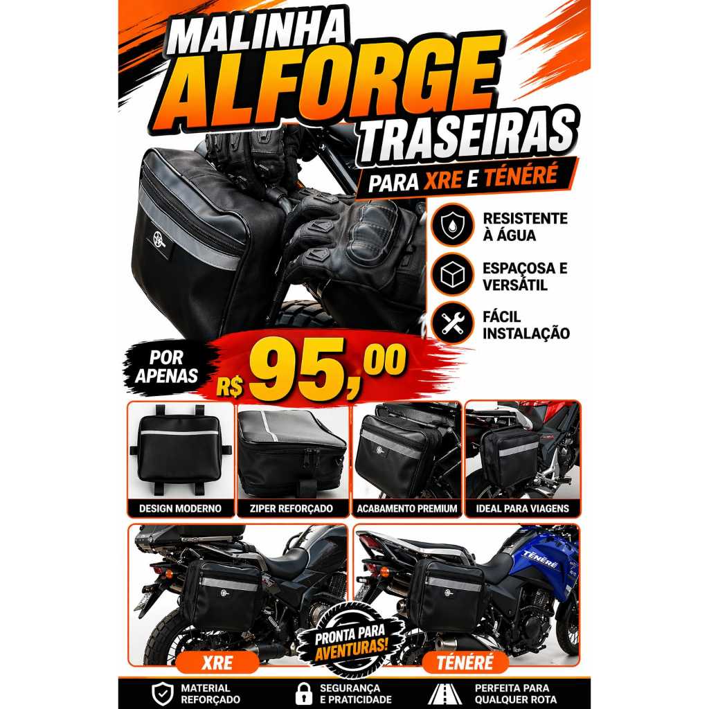 PAR DE BOLSA IMPERMEÁVEL EXPANSIVA ALFORGE PARA MOTO TÉNÉRÉ E XRE 300 COM OU SEM ALÇA
