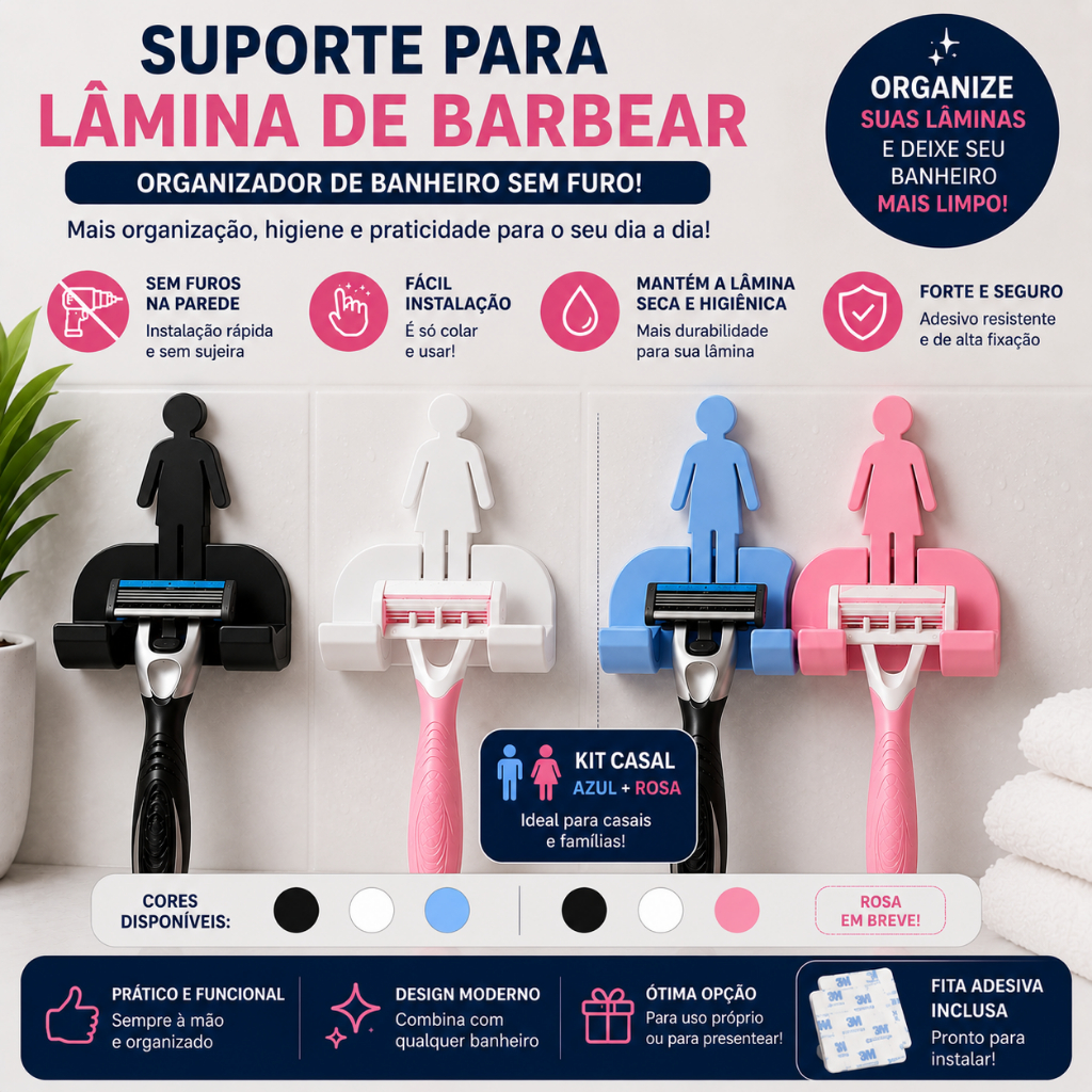 Suporte Para Lâmina De Barbear Parede Com Fita Adesiva Organizador Banheiro Masculino Feminino