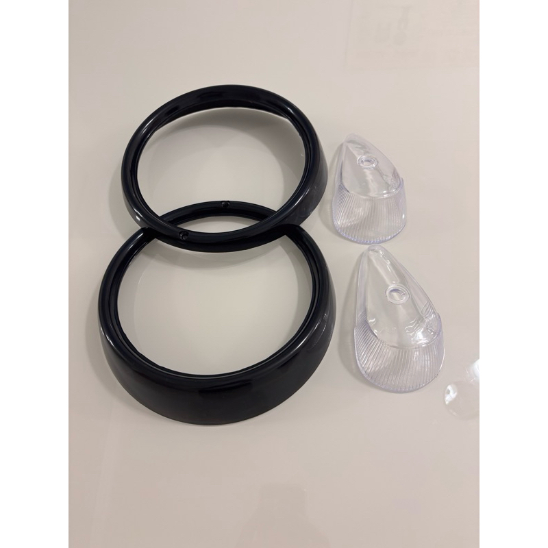 Kit Par Aro Do Farol Fusca Preto + Par Lente Do Pisca Dianteiro cristal Fusca 1300L, 1500 e 1600 Anos 1976 Até 1996
