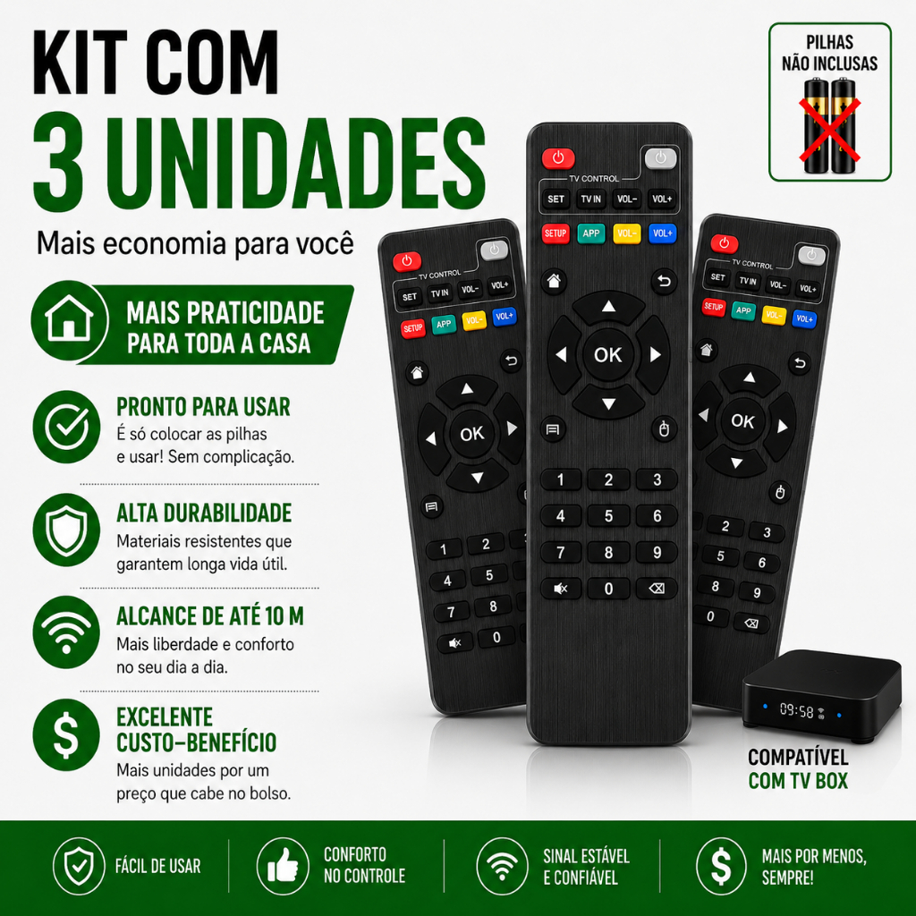 KIT Controle Remoto Para Tv Botões Inteligentes Box