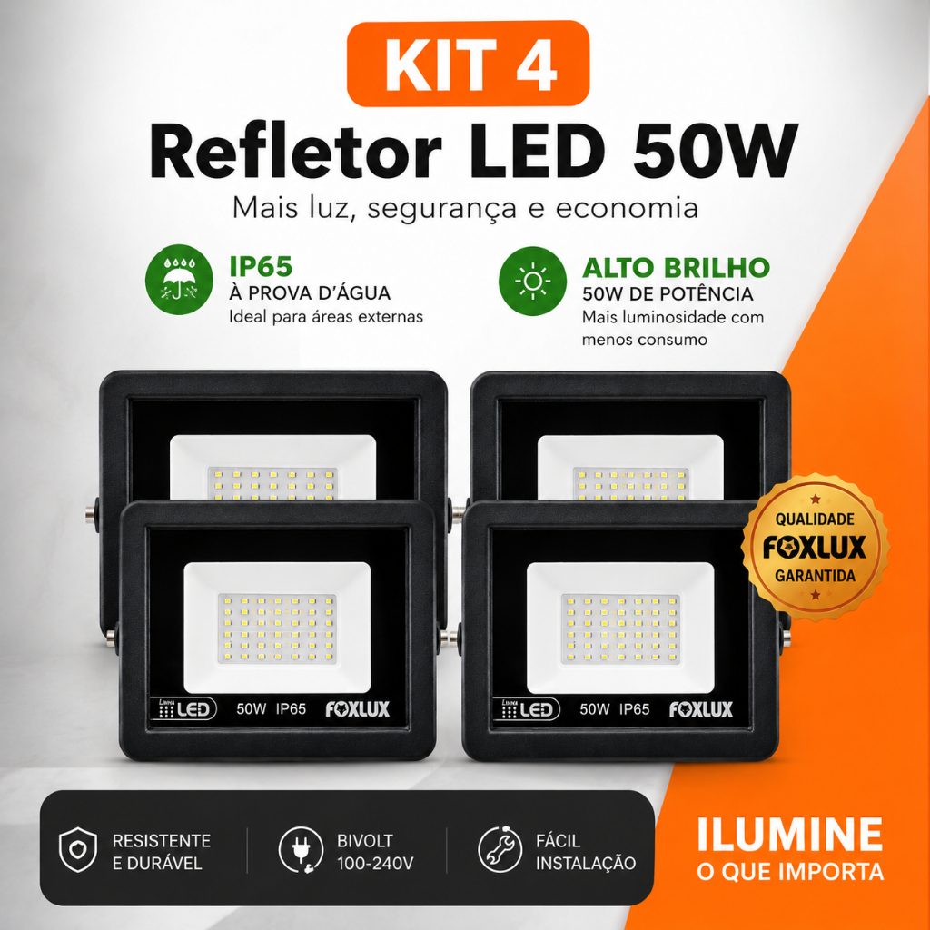 Holofote LED 50W Refletor LED Bivolt Refletor Led Foxlux Refletor Led Luz Branca Fria Led forte