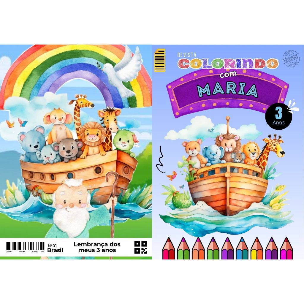20 Livrinho de Colorir Arca de Noé Personalizado com Nome e Idade Festa Infantil Aniversário