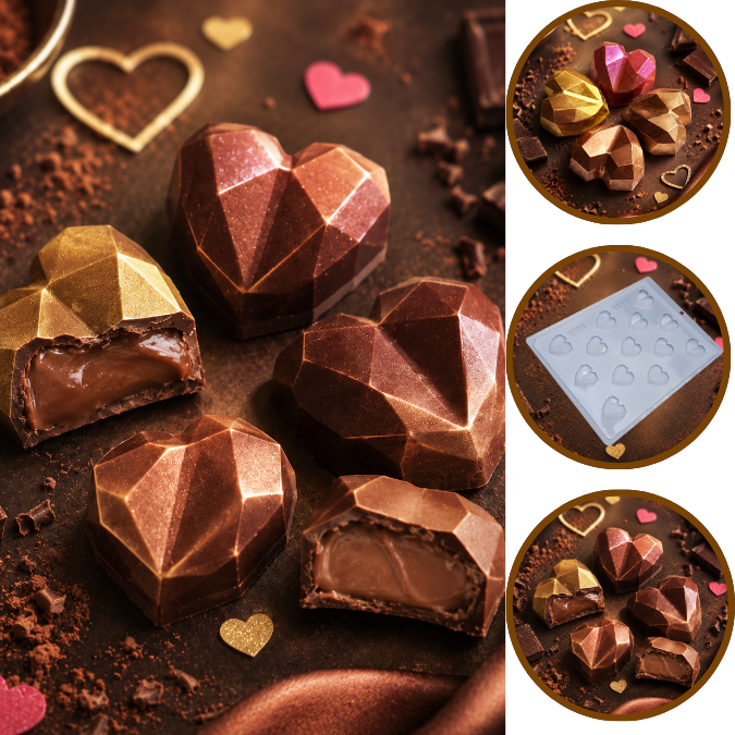 1~10 Formas Bombom Coração Lapidado de Acetato. 9835 9g. (CHOCO)