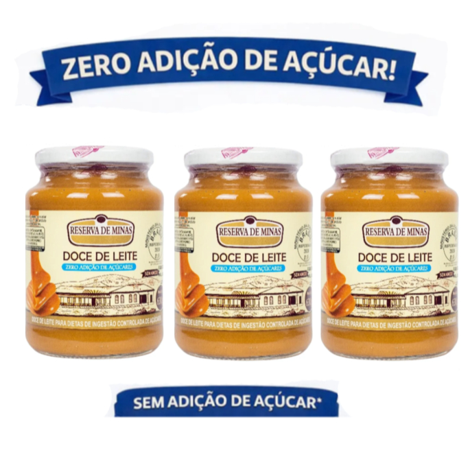 KIT 3X Doce de Leite 630g DIet Zero Açúcar RESERVA DE MINAS TOP