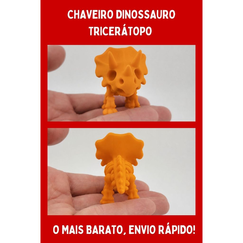 [O MAIS VENDIDO+ENVIO RÁPIDO!] Chaveiro Dinossauro Tricerátopo - 3D