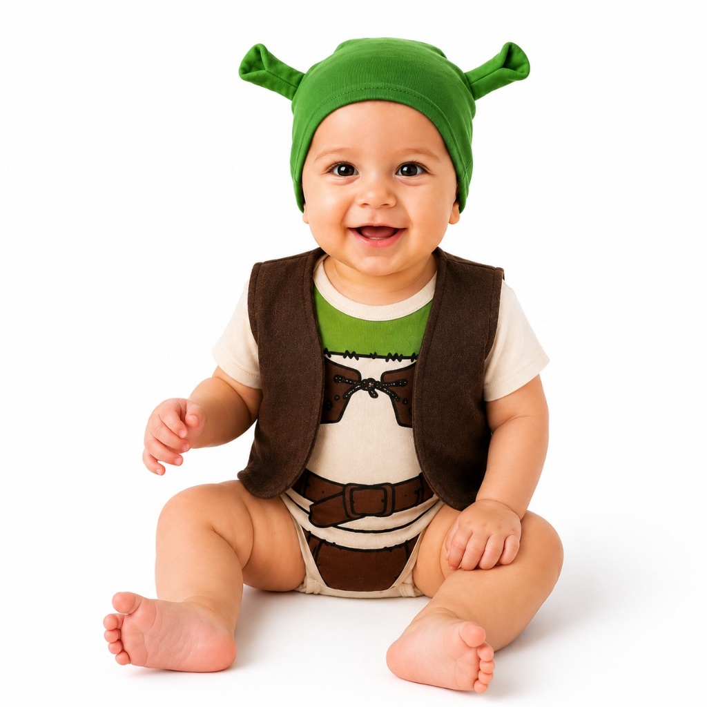 Body Shrek Bebê Mesversário Touca + Colete Fantasia Temática