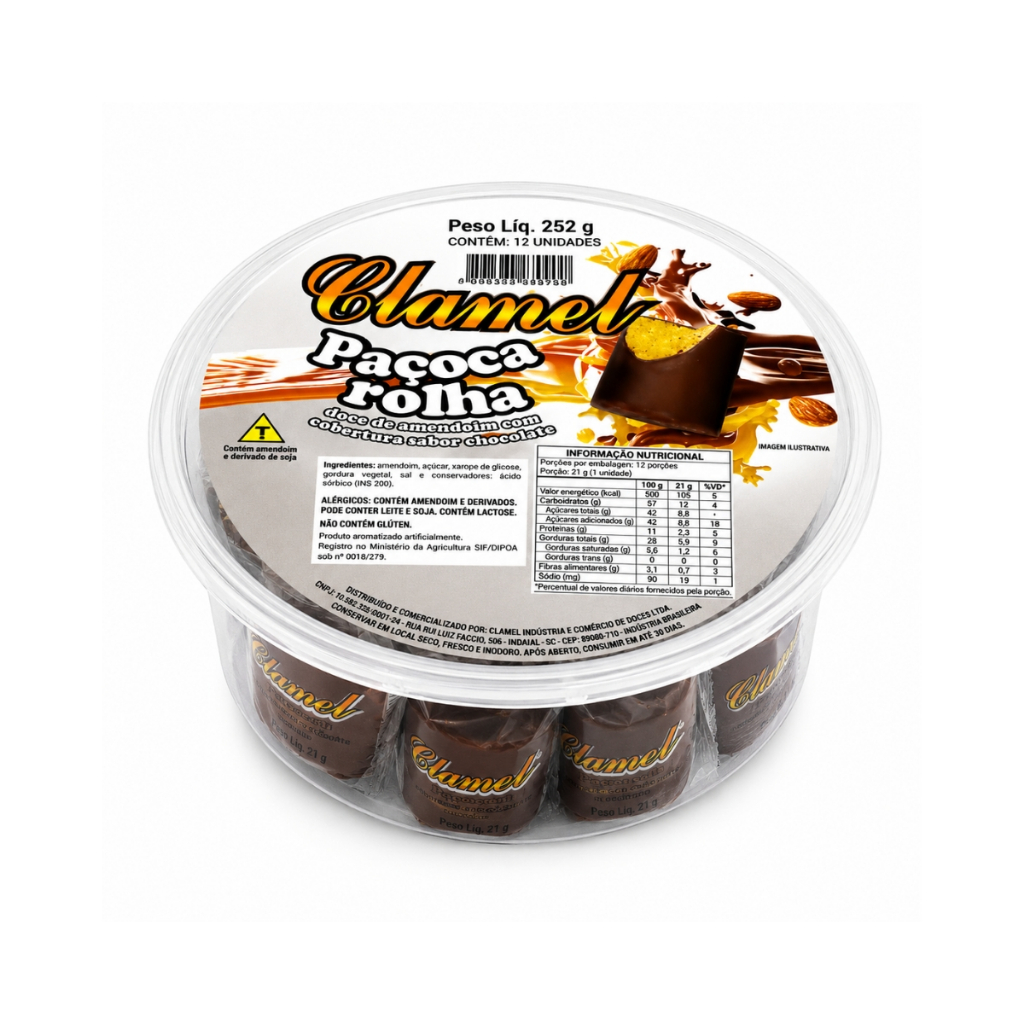 Paçoca Rolha Com Cobertura de Chocolate C/12 Unidades 252g Clamel