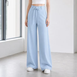 Calca pantalona 5087 tecido marrant fita de amarrar dupla cintura com bolso frontal