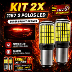Par Lâmpada LED 1157 2 Polos Branca Canbus Lanterna e Freio Sem Erros + BRINDE PAR T10 CANBUS