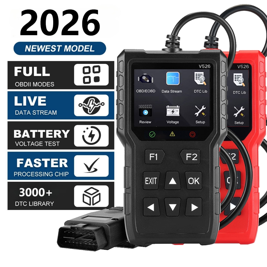 Scanner OBD2 V526 Apaga Códigos Erro, Dados ao Vivo, Teste Bateria, Função I/M para Veículos OBDII